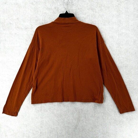 Everlane Turtleneck Top Womens SMALL Orange‎ Cropped 100% Cotton Shirt - Picture 2 of 14